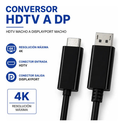 Adaptador Conversor Hdtv-displayport Dp 4k Monitor Notebook Negro