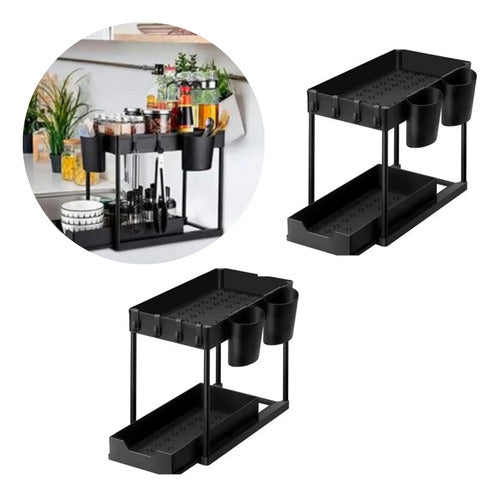 X2 Estante Organizador De Cocina Mesada 2 Niveles Cajon Aleatorio