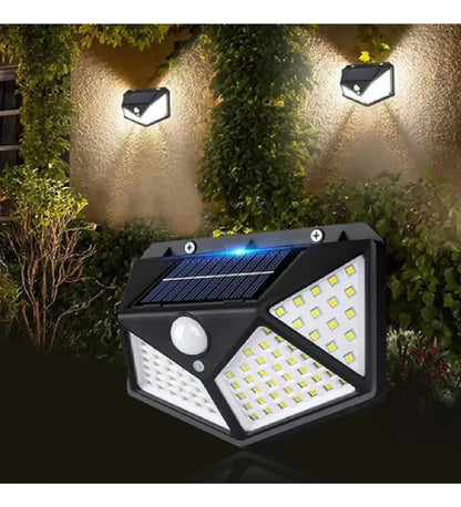 Aplique Reflector Led Panel Solar 100 Leds Sensor Movimiento Negro Blanco Frío