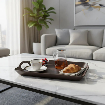 Bandeja Plástica Rectangular Asas 42x29cm Liviano Resistente Marrón