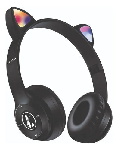 Auricular Orejas Gato Vincha Bluetooth Tf Micrófono Infantil Negro