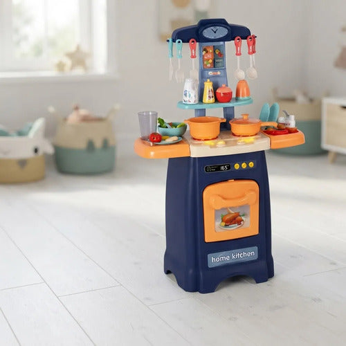 Juego Cocina Infantil Luz Sonido 29 Piezas 62cm Juguete Azul Marino Y Naranja