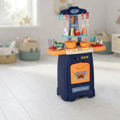 Juego Cocina Infantil Luz Sonido 29 Piezas 62cm Juguete Azul Marino Y Naranja