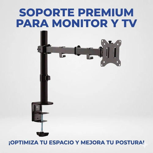 Soporte Mesa Monitor Televisor Brazo Giratorio Hierro 15-33  Negro