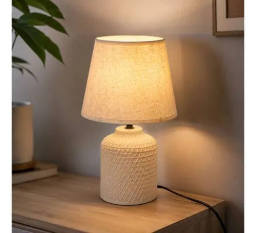 Velador Lámpara Mesa Cerámica Texturizada E27 33cm Crema