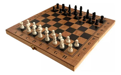 Juego De Mesa 3en1 24cm Ajedrez Damas Backgammon Madera 5002