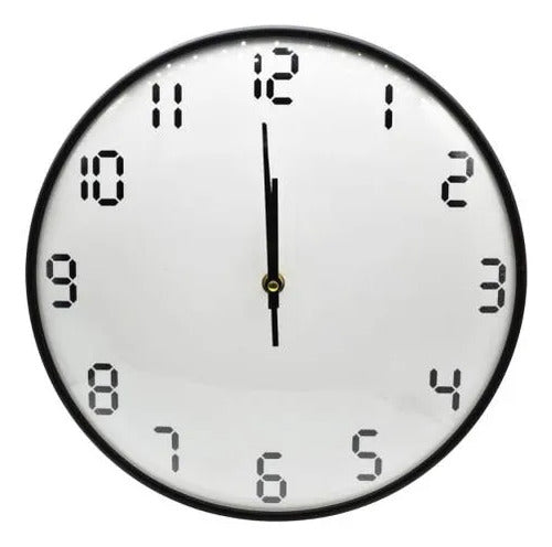Reloj Pared Analogico Redondo 30cm Numeros Modernos Oficina Negro Blanco