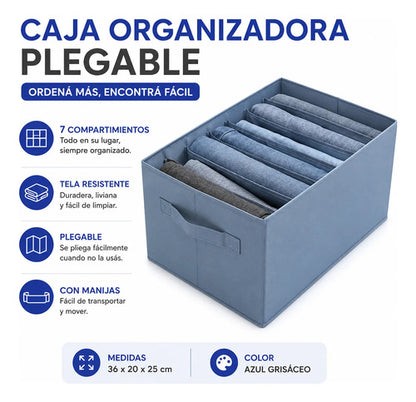 Caja Organizadora Tela 7 Compartimientos Portareloj Plegable Celeste