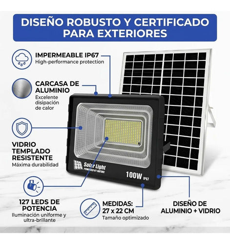 X2 Foco Solar Led Reflector Exterior 100w Con Control Remoto Negro Blanco Frío