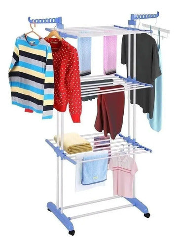Tender Vertical 3 Pisos Tendedero Ropa Plegable + 6 Perchas Gris/azul