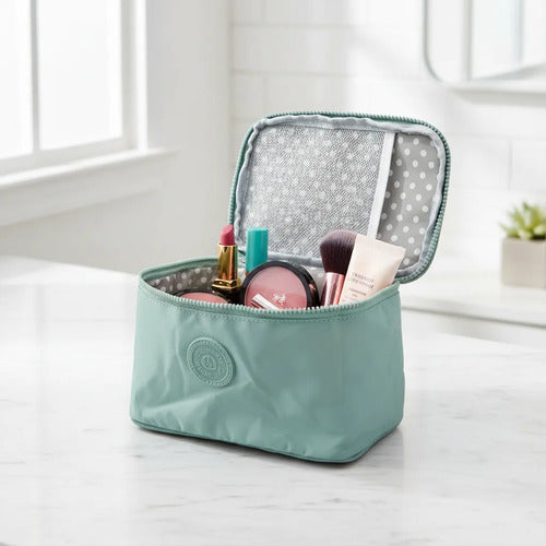 Bolso Maquillaje Neceser Organizador 2 Cierres Y Separarador Verde