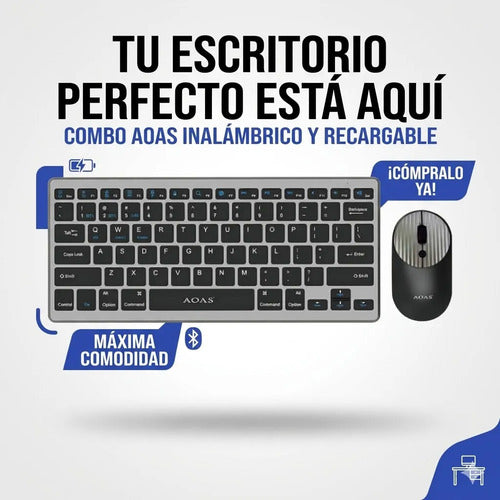 Combo Teclado Mouse Inalambrico Bluetooth Pc Windows Mac Os Plateado Negro