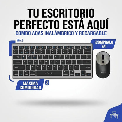 Combo Teclado Mouse Inalambrico Bluetooth Pc Windows Mac Os Plateado Negro