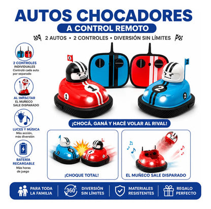 Set X2 Autos Chocadores Controles Remoto Recargables Luces Aleatorio