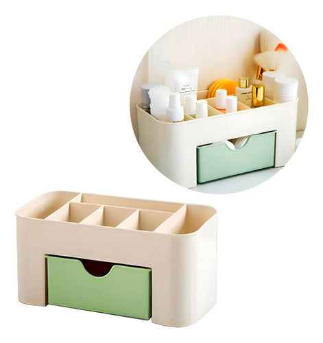 Organizador Para Maquillaje Cosmeticos Accesorios Plastico Beige Con Verde