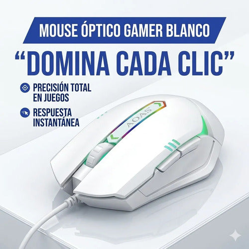 Mouse Optico Gamer Usb Luces Rgb Multiples Raton Pc Laptop Blanco