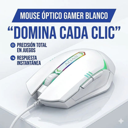 Mouse Optico Gamer Usb Luces Rgb Multiples Raton Pc Laptop Blanco