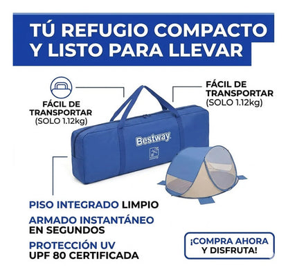 Carpa Refugio Playa Autoarmable Cortaviento Filtro Uv 80 2m Azul