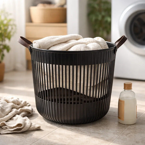 Canasto Cesto Organizador Plastico Multiuso Asa Flexible 36c Negro