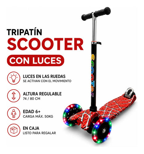 Scooter Infantil 3 Ruedas Luces Altura Regulable 50kg Aleatorio