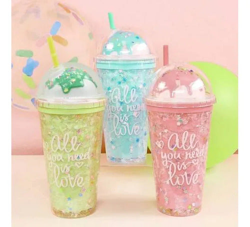 Vaso Acrílico Doble Pared Sorbito 450ml Helado Rosa Rosa