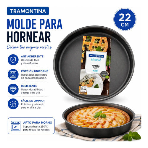 Molde Redondo Hornear Torta Antiadherente Asadera 22cm Negro