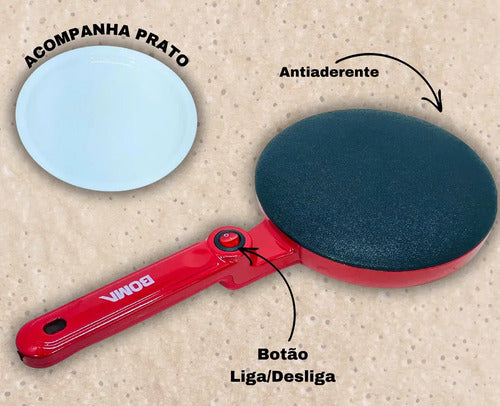 Panquequera  Antiadherente Friollas Crepera 650w Electrica Rojo