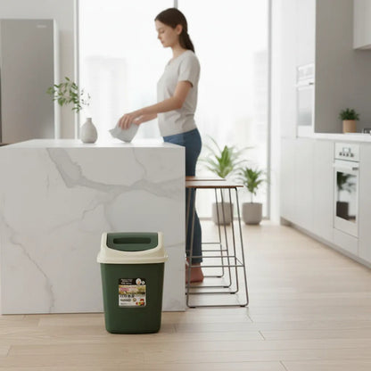 Papelera Plástica Cesto Residuos Basurero Tapa Vaivén 12l Verde