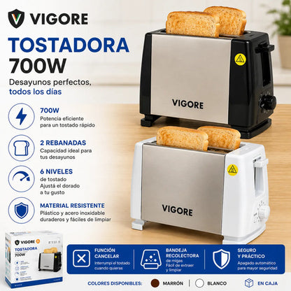 Tostadora Electrica 2 Rebanadas 700w Pan 6 Niveles Acero Blanco