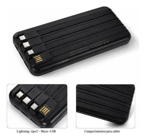Power Bank 10000mah 22.5w Cables Integrados Carga Rápida Negro