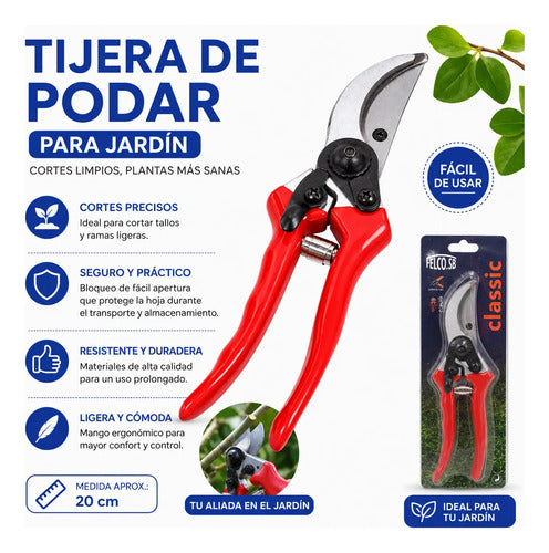 Tijera De Podar Jardinería 20cm Bloqueo Corte Ramas Ligeras Rojo