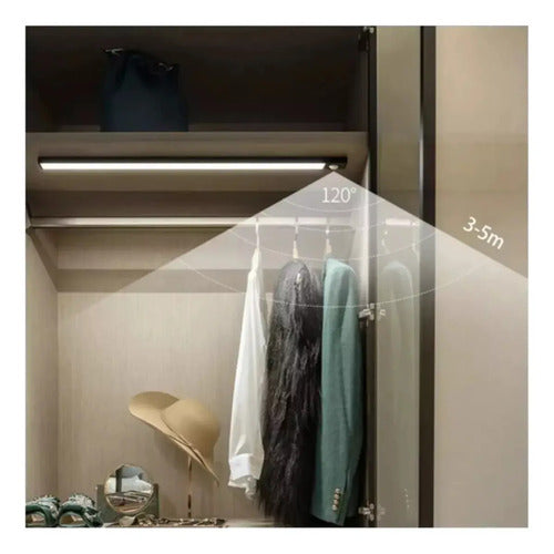 Barra Luz Led 60 Cm Aluminio Usb Recargable Con Sensor De Movimiento Bajo Alacena Cocina Veoquiero Blanco Frío
