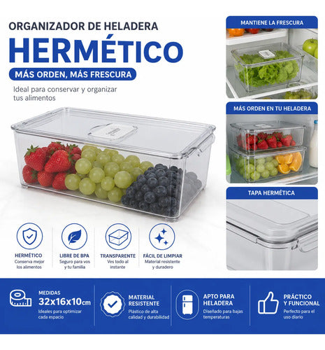 Organizador Recipiente Heladera Hermetico Transparente Tapa Transparente