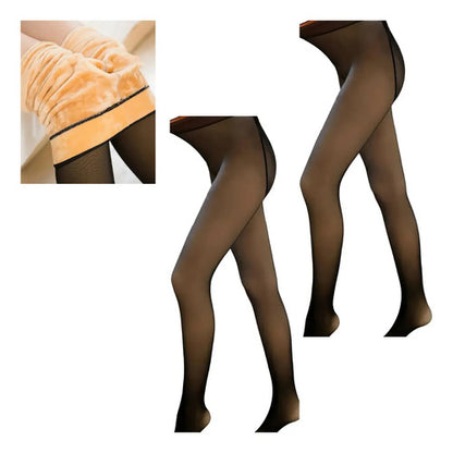 X2 Medias Termicas Corderito Mujer Can Can Forradas Negro Efecto Piel Unico