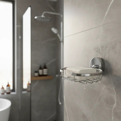 Porta Jabón Baño Pared Zinc Rejilla Ovalada Jabonera 15x12cm Plateado