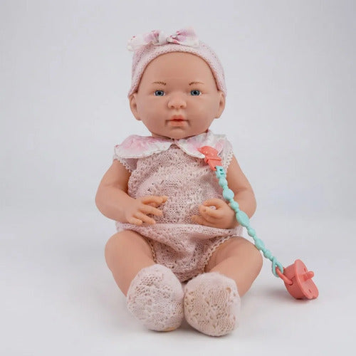 Muñeco Bebé Realista 38cm Chupete Sonidos Vestimenta Crochet
