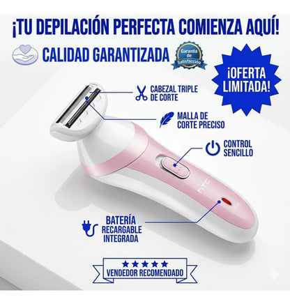 Depiladora Afeitadora Femenina Htc Recargable Inalambrica Rosa