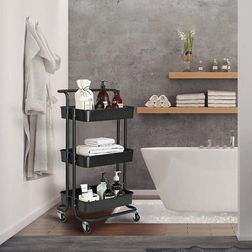 Carrito Organizador 3 Estante Multiuso Metal Rueda Estante Negro