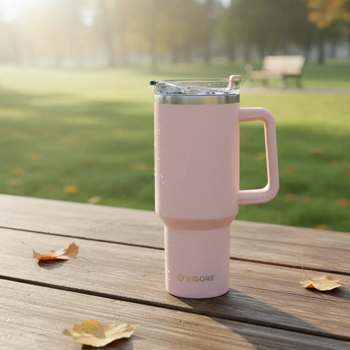 Vaso Térmico Acero Inoxidable 900ml Tapa Sorbito Acero Rosa
