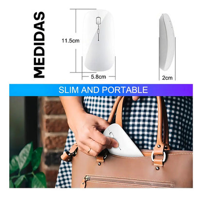 Mouse Inalambrico Recargable Rgb Slim Silencioso Usb Pc Mac Blanco