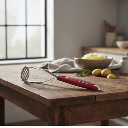 Pisapapas Manual Acero Inoxidable Mango Ergonómico Cocina Rojo