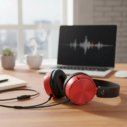 Auriculares Estéreo Cable 3.5 Micrófono Manos Libres Rojo Rojo
