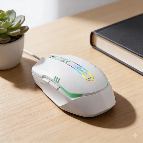 Mouse Optico Gamer Usb Luces Rgb Multiples Raton Pc Laptop Blanco
