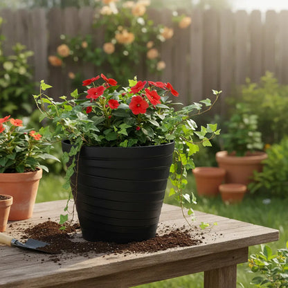 Maceta Plastica Relieve Decorativa Interior Exterior Jardin Negro