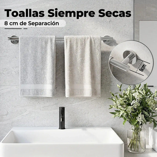 Toallero De Barra Acero Inoxidable Cromo 61cm Soporte Para 2 Toallas Organizador Baño Y Cocina De Pared Diseño Minimalista Gris