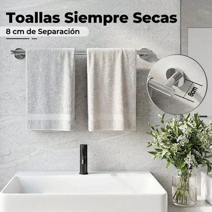 Porta Toalla Barra Baño Toallero Pared 60cm Acero Pared Gris