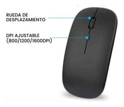 Mouse Gamer Inalambrico Rgb Bluetooth Usb Recargable Mac Pc Negro