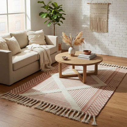 Alfombra Bohemia Algodón Decorativa 60x90 Geométrica Boho 90 Cm 60 Cm Terracota