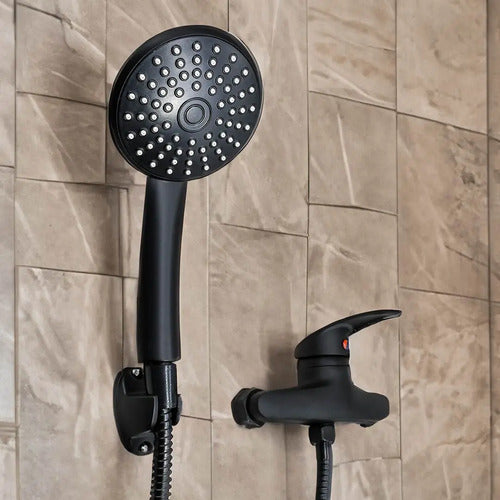Monocomando Ducha Negro Telefono Duchero Baño + Extensible