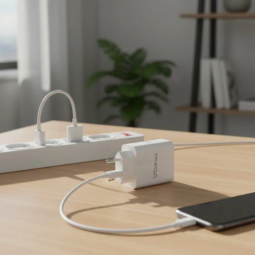 Cargador Pared Usb Cable Usb Ios Celular Carga Rapida 18w Blanco